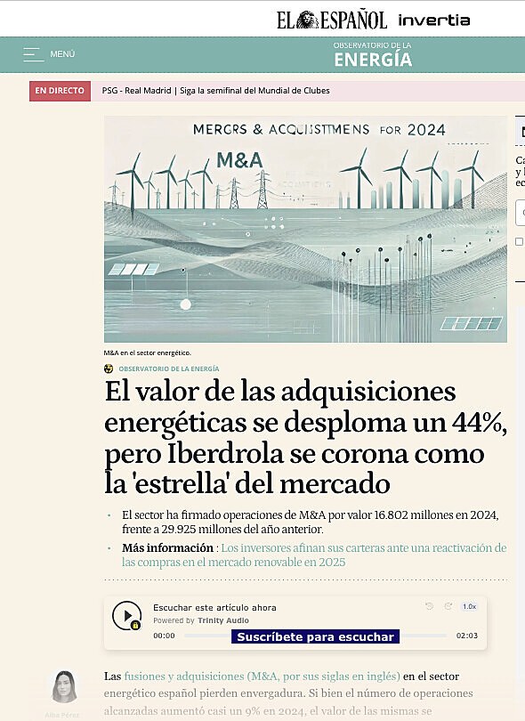 El valor de las adquisiciones energticas se desploma un 44%, pero Iberdrola se corona como la 'estrella' del mercado